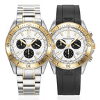 CHRISTOPHE DUCHAMP Stratos Swiss Quartz Chronograph 20ATM WR White Dial - Two-Tone Case Mens Watch with Stainless Steel Bracelet - Additional Silicon Strap