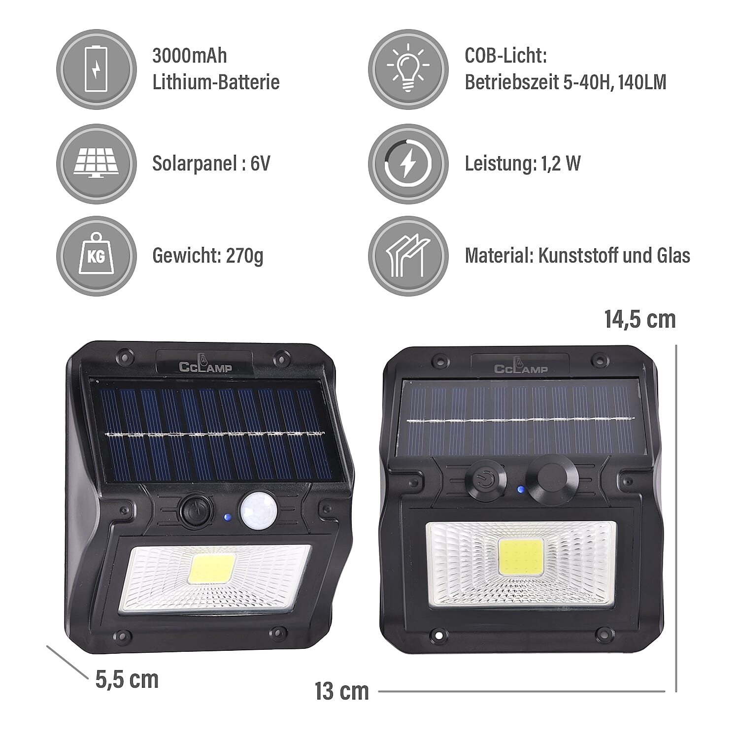 Solar Lamp with Sensor for Outdoor Use with (Battery 3000mAH Inc.) - Black