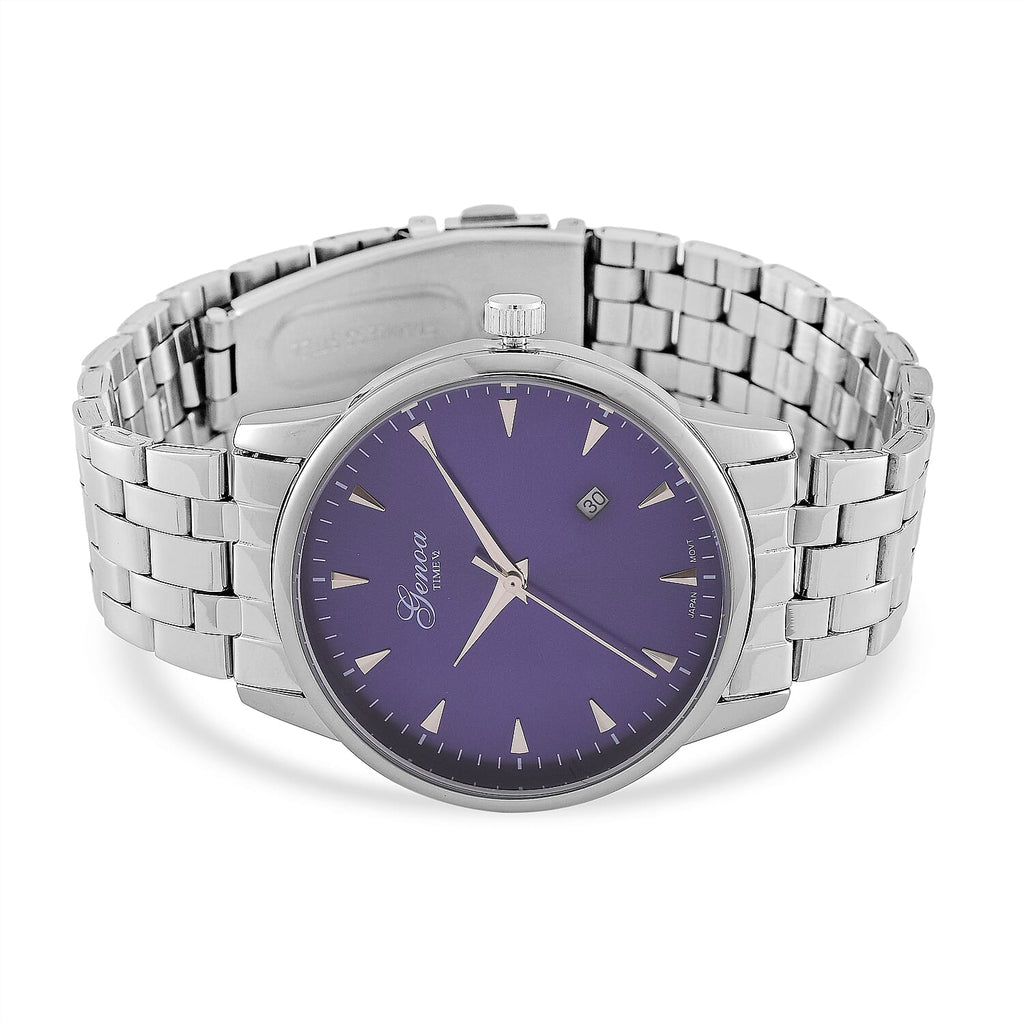 CLASSIC GENOA TIME V2 Miyota GM12 Japan Movt. 3ATM Water Resistant Blue Dial Watch with Silver Colour Stainless Steel Strap