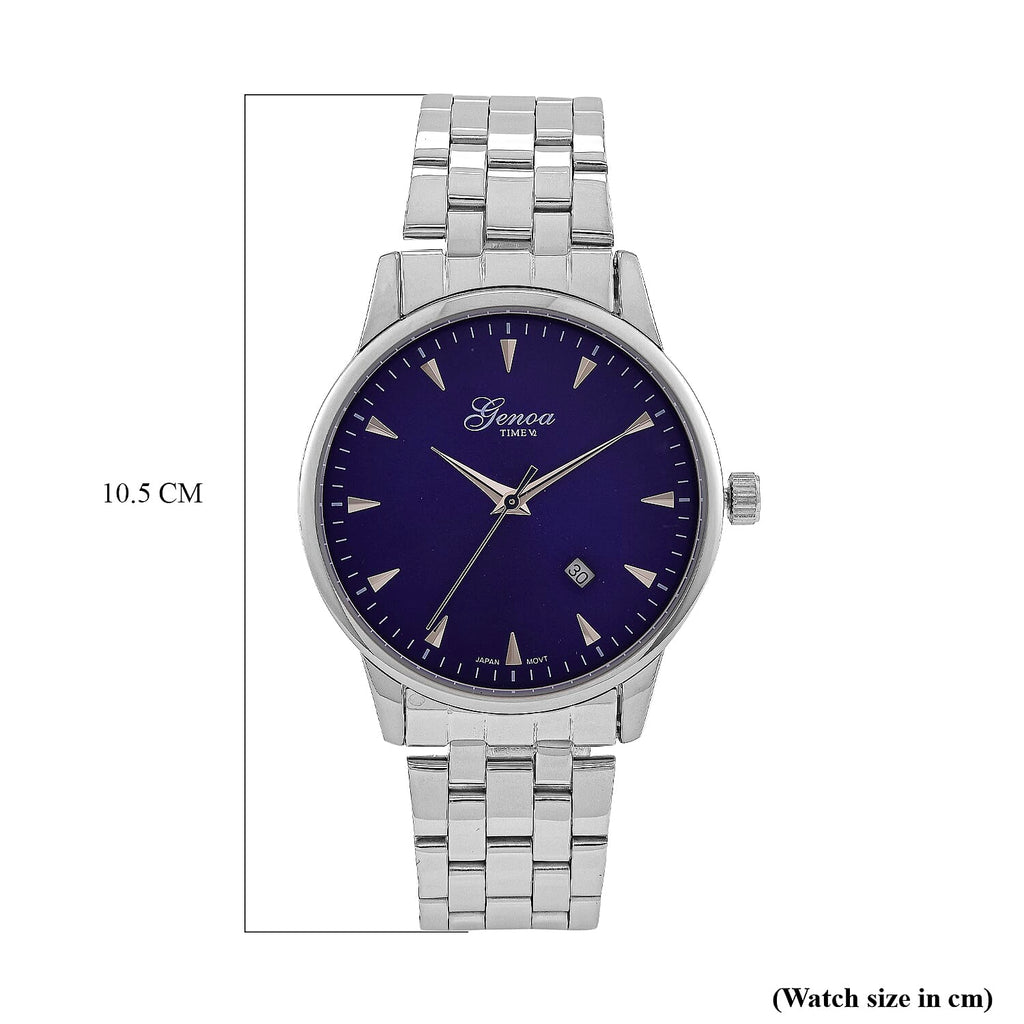 CLASSIC GENOA TIME V2 Miyota GM12 Japan Movt. 3ATM Water Resistant Blue Dial Watch with Silver Colour Stainless Steel Strap