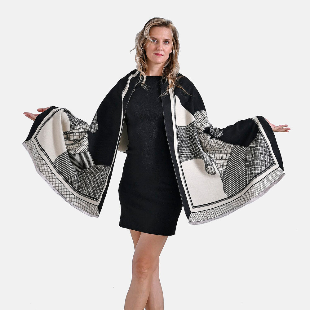CLOSEOUT DEAL - Designer  Luxurious Horse Print Warm Shawl - Black