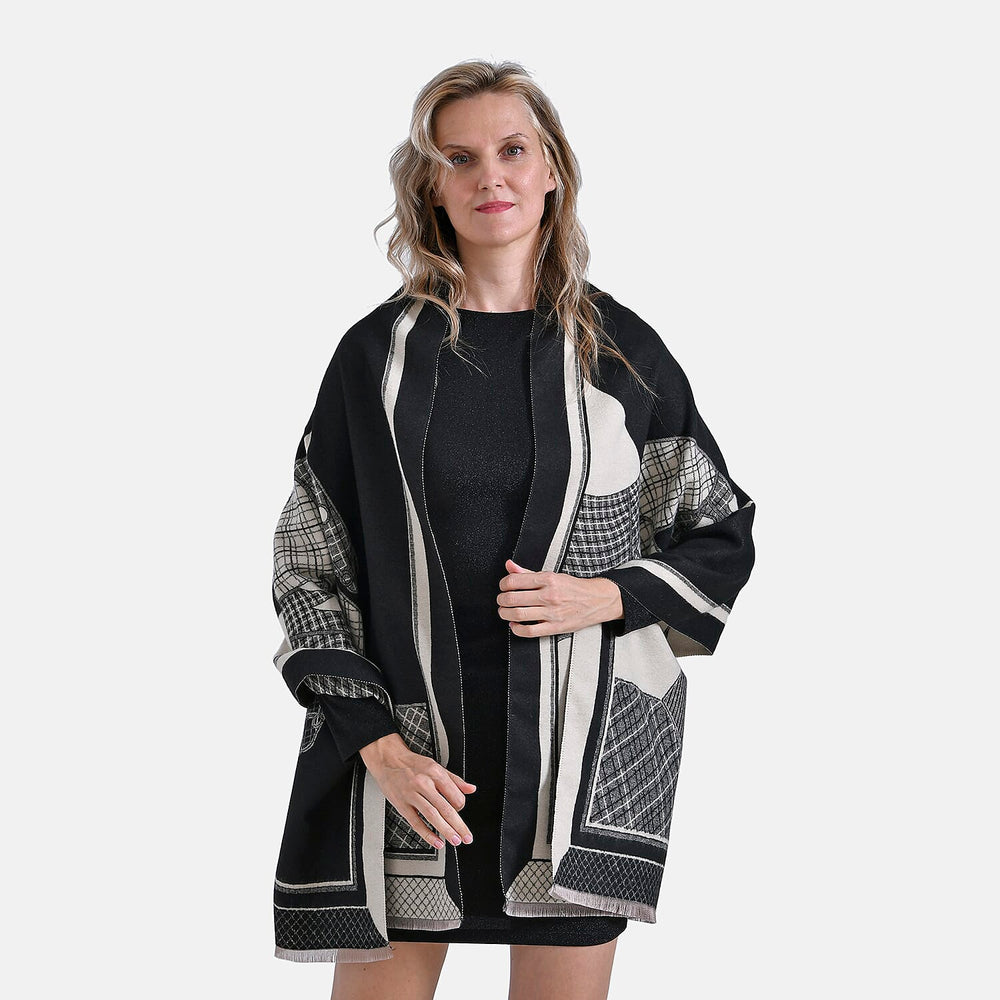 CLOSEOUT DEAL - Designer  Luxurious Horse Print Warm Shawl - Black