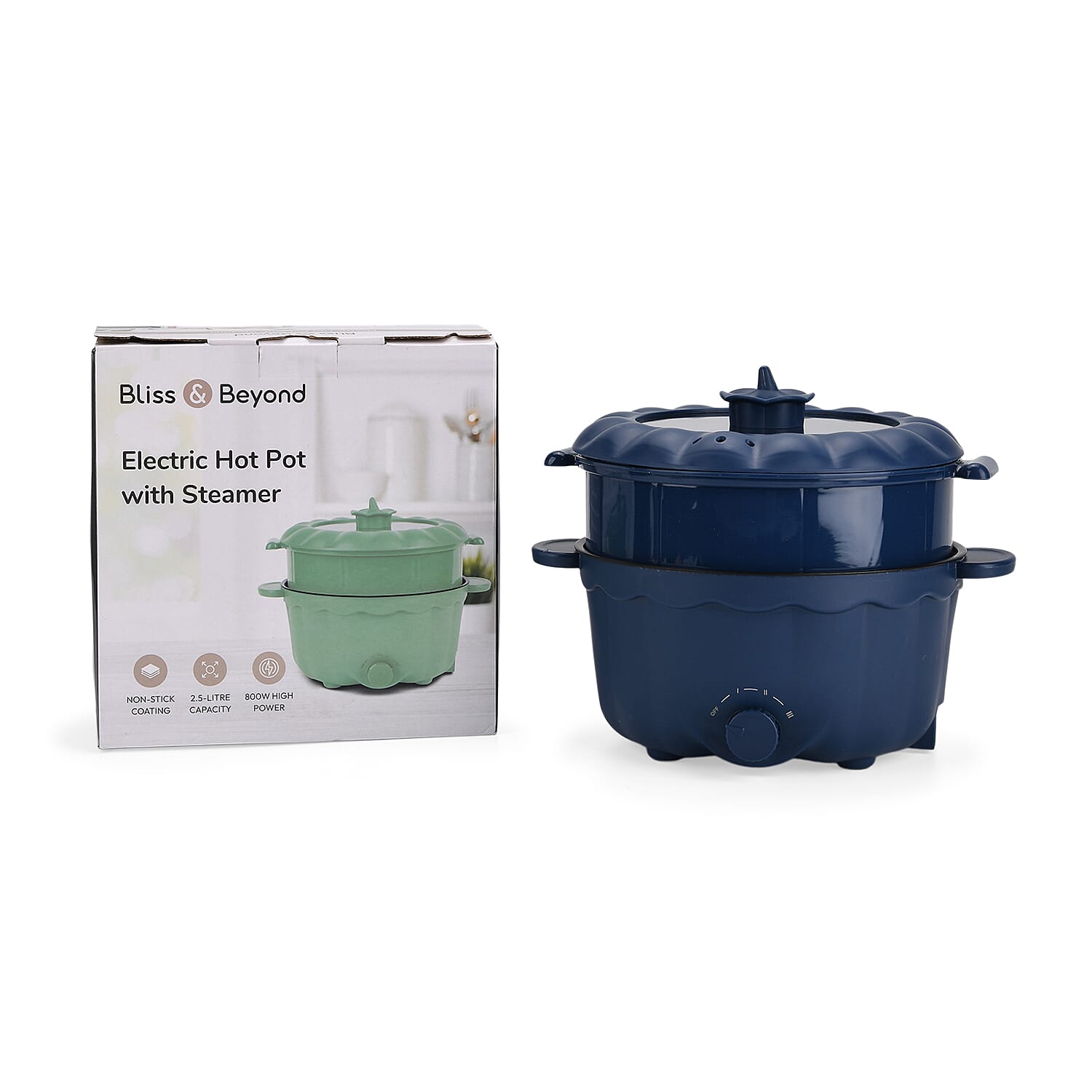 Bliss - Beyond Electric Hot Pot, Frying, Stewing, And Stir-Fry Functions, Adjustable Temperature (2.5 Liters) - Navy