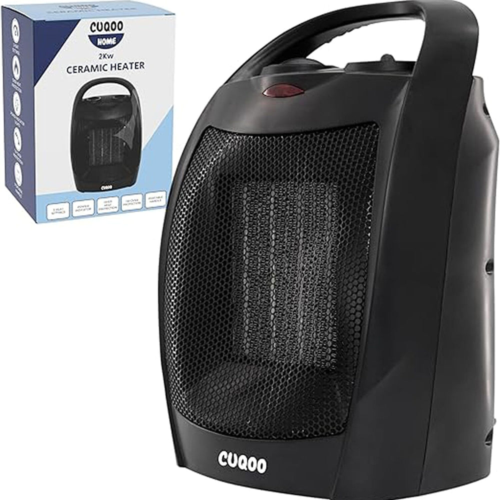CUQUU Lightweight - Energy Efficient Ceramic Heater (2KW) with 3 Power Settings, Adjustable Thermostat - Overheating Protection Technology - Black