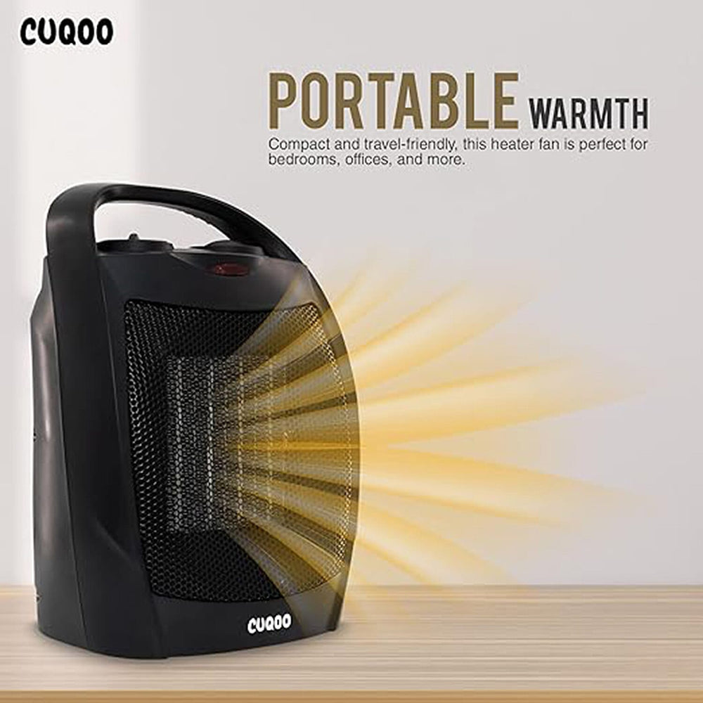 CUQUU Lightweight - Energy Efficient Ceramic Heater (2KW) with 3 Power Settings, Adjustable Thermostat - Overheating Protection Technology - Black