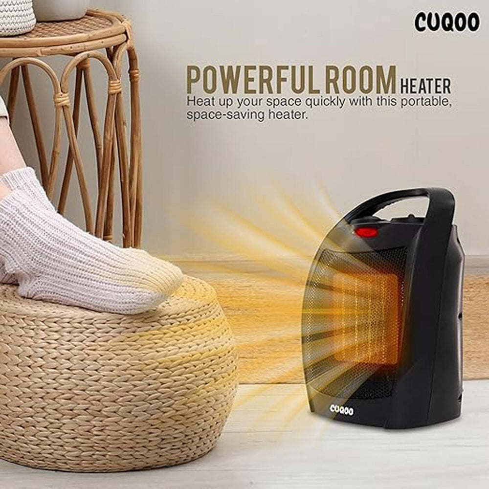 CUQUU Lightweight - Energy Efficient Ceramic Heater (2KW) with 3 Power Settings, Adjustable Thermostat - Overheating Protection Technology - Black