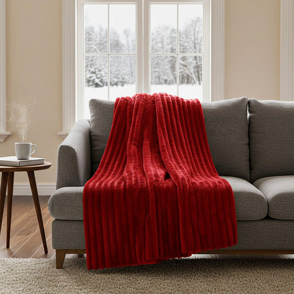 HUSH HAVEN Opulent High End Double Layer Rich Faux Fur Blanket 520 GSM (200 x 165 cm) - Burgundy
