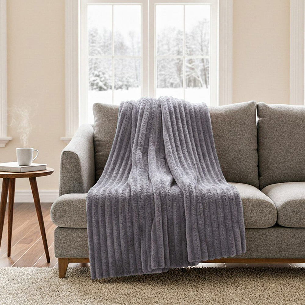 HUSH HAVEN Opulent High End Double Layer Rich Faux Fur Blanket 520 GSM (200 x 165 cm) -  Grey