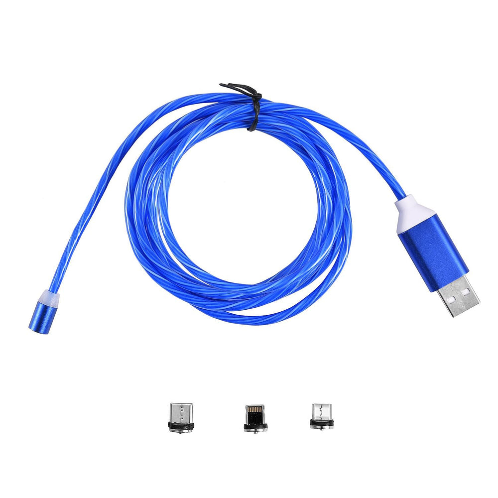 3 in 1 Magnetic Charging USB Cable with Flowing LED Light (Size 2x1 m) - Blue