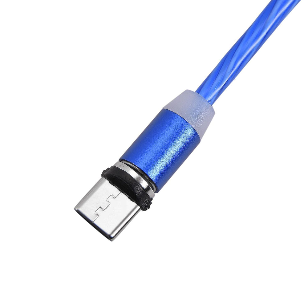 3 in 1 Magnetic Charging USB Cable with Flowing LED Light (Size 2x1 m) - Blue