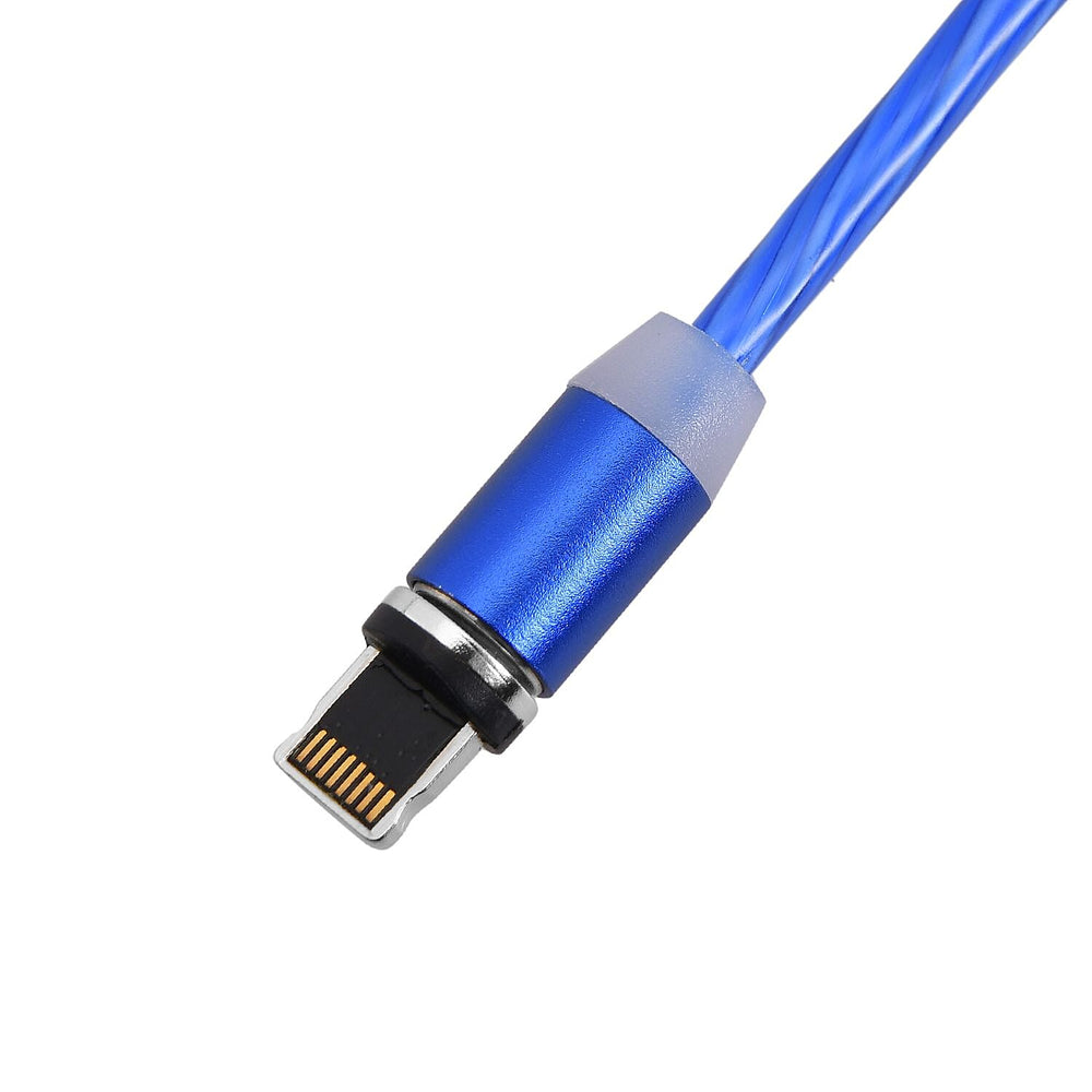 3 in 1 Magnetic Charging USB Cable with Flowing LED Light (Size 2x1 m) - Blue