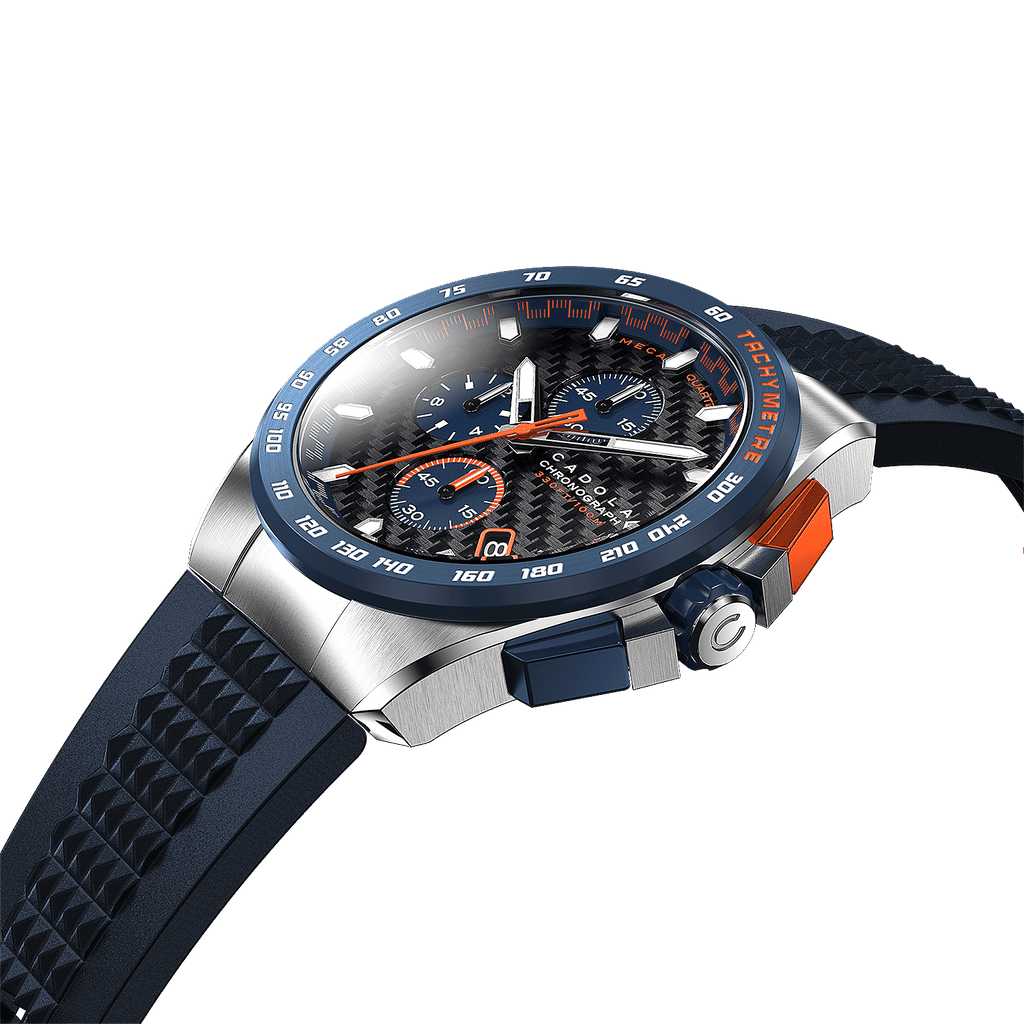CADOLA Peterson 44mm 10 ATM Water Resistant Watch With Stainless Steel Chain Bracelet & Extra Yellow Silicon Strap