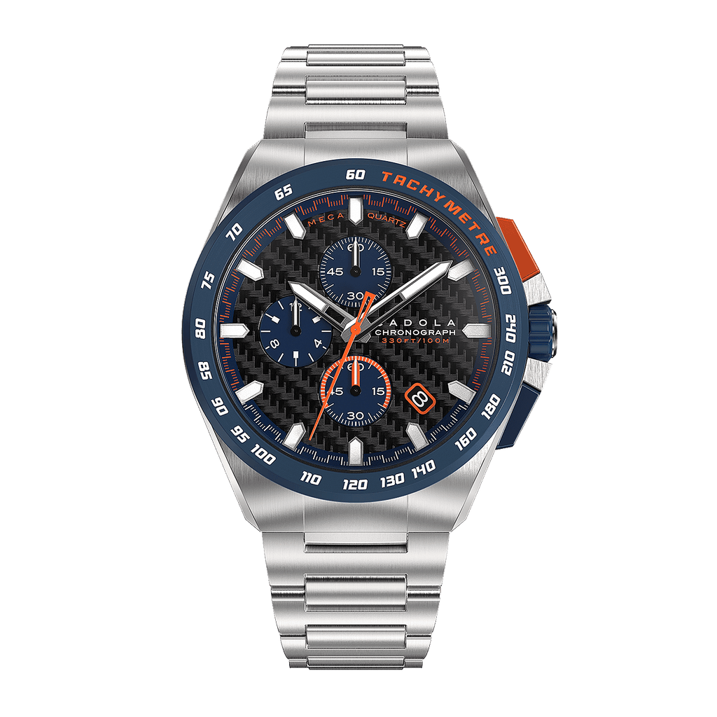 CADOLA Peterson 44mm 10 ATM Water Resistant Watch With Stainless Steel Chain Bracelet & Extra Yellow Silicon Strap
