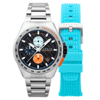 CADOLA Peterson 44mm 10 ATM Water Resistant Watch With Stainless Steel Chain Bracelet & Extra Yellow Silicon Strap