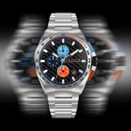 CADOLA Peterson 44mm 10 ATM Water Resistant Watch With Stainless Steel Chain Bracelet & Extra Yellow Silicon Strap