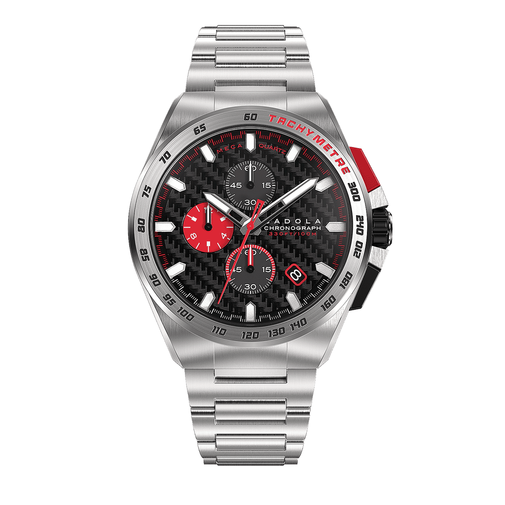 CADOLA Peterson 44mm 10 ATM Water Resistant Watch With Stainless Steel Chain Bracelet & Extra Yellow Silicon Strap