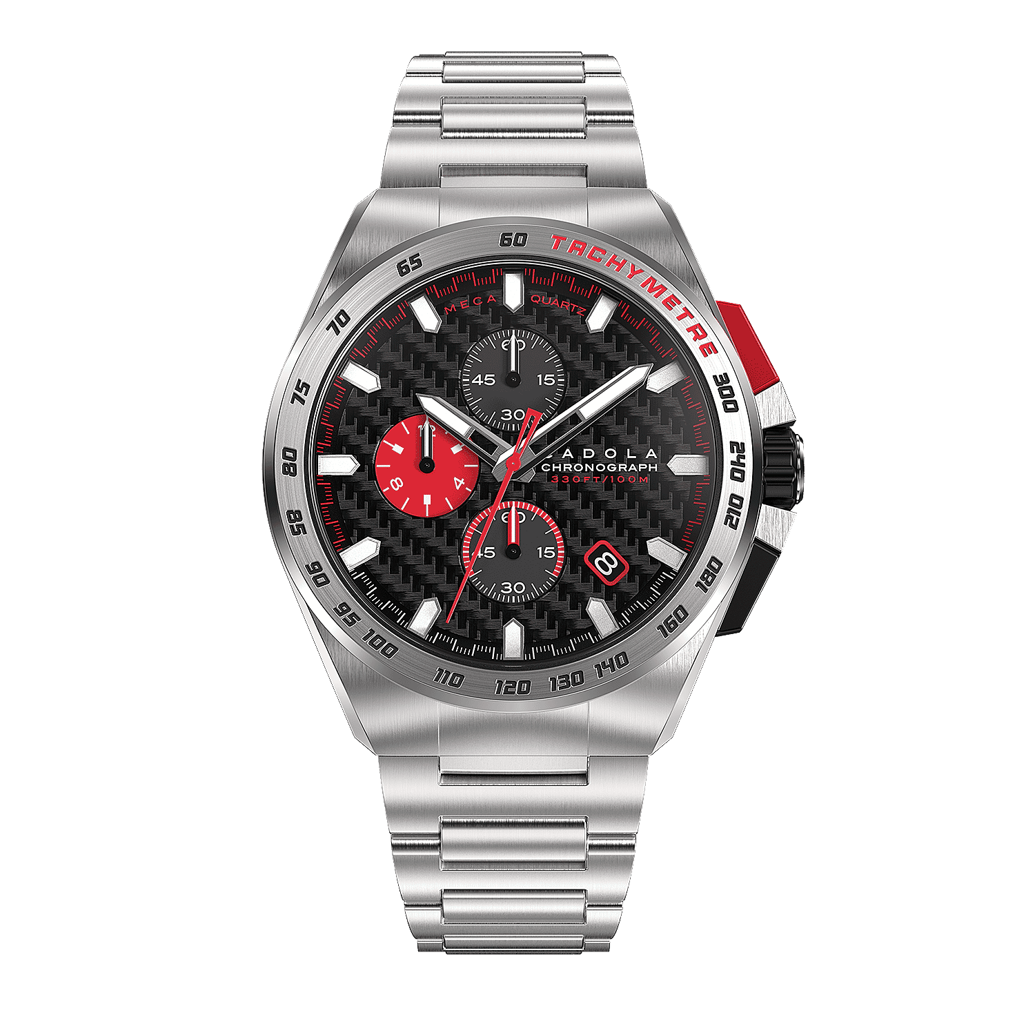 CADOLA Peterson 44mm 10 ATM Water Resistant Watch With Stainless Steel Chain Bracelet & Extra Yellow Silicon Strap