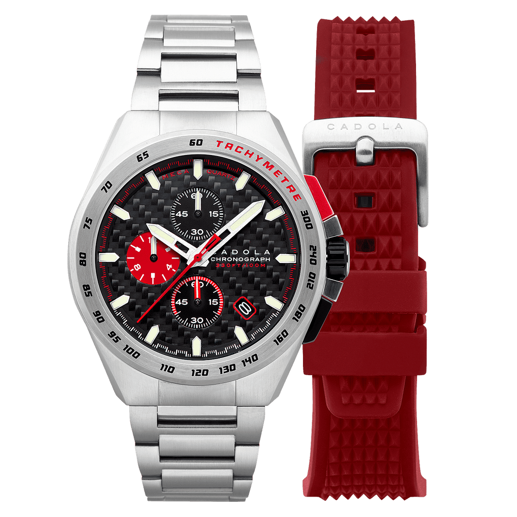 CADOLA Peterson 44mm 10 ATM Water Resistant Watch With Stainless Steel Chain Bracelet & Extra Yellow Silicon Strap