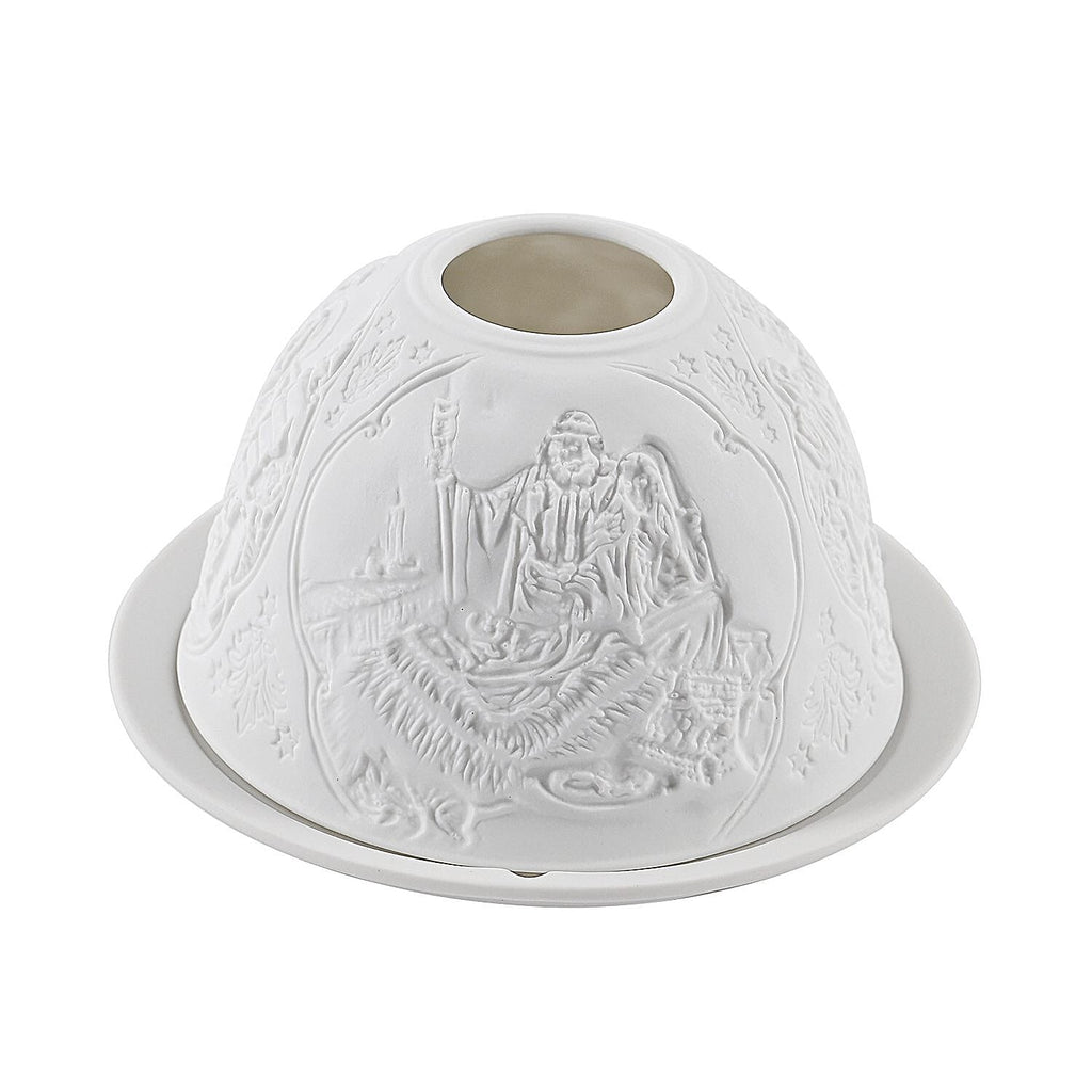 Set of 2 Madonna and Angel Printed Porcelain LED Tealight Candle Holder - White