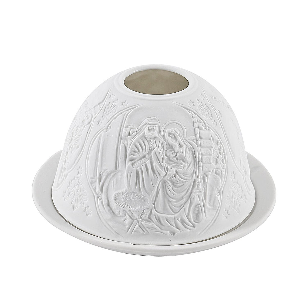 Set of 2 Madonna and Angel Printed Porcelain LED Tealight Candle Holder - White
