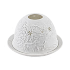 Set of 2 Bird & Deer Printed Porcelain LED Tealight Candle Holder - White