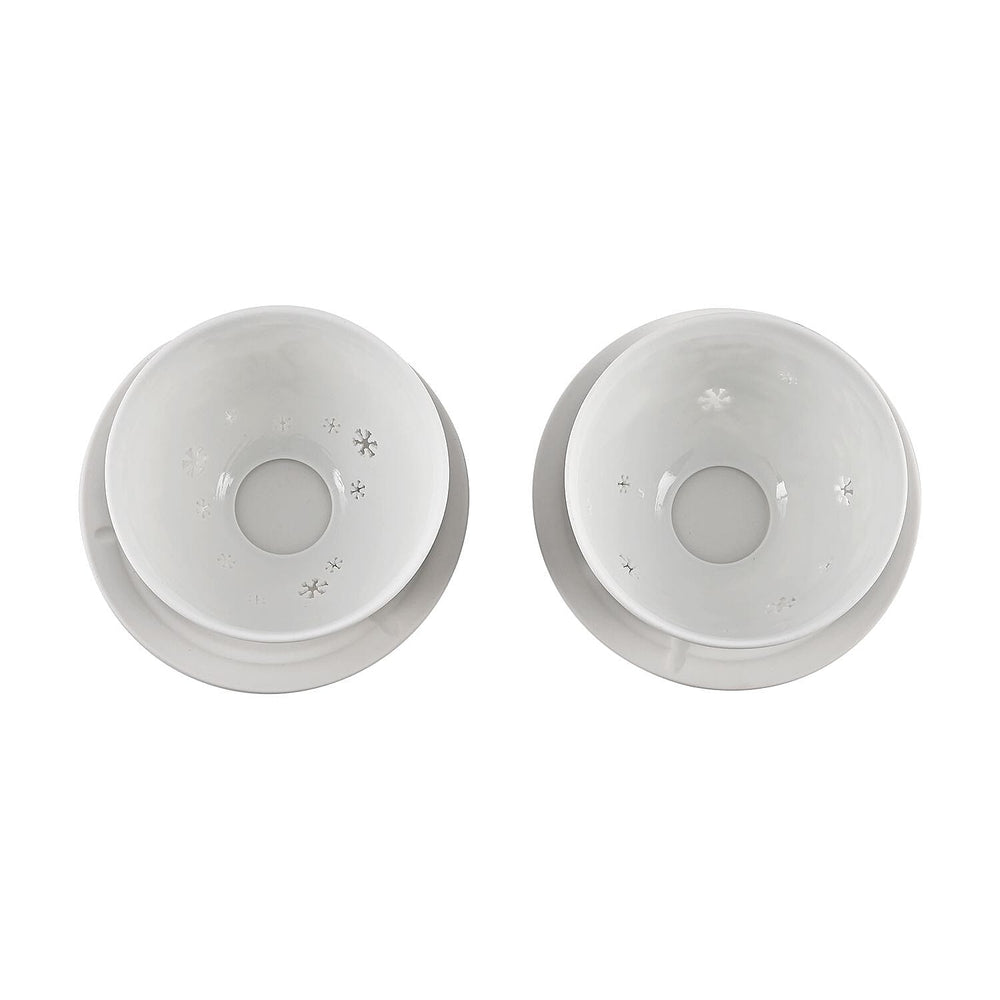 Set of 2 Bird & Deer Printed Porcelain LED Tealight Candle Holder - White