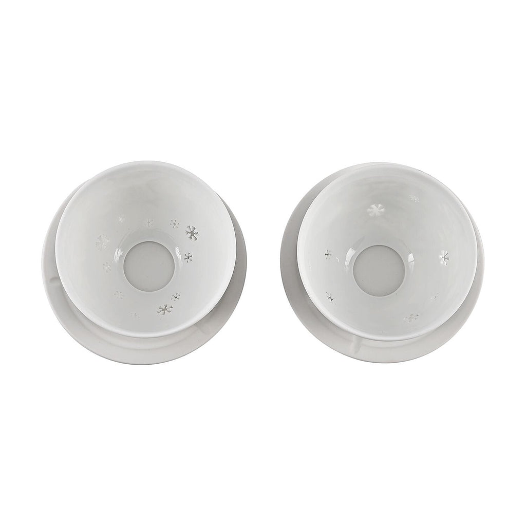 Set of 2 Bird & Deer Printed Porcelain LED Tealight Candle Holder - White
