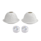 Set of 2 Santa Claus - Village with Flying Sleigh Pattern Porcelain Candle Holder With LED Light - White