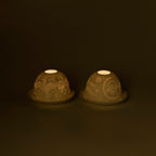 Set of 2 Santa Claus - Village with Flying Sleigh Pattern Porcelain Candle Holder With LED Light - White