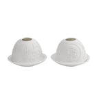 Set of 2 Santa Claus - Village with Flying Sleigh Pattern Porcelain Candle Holder With LED Light - White