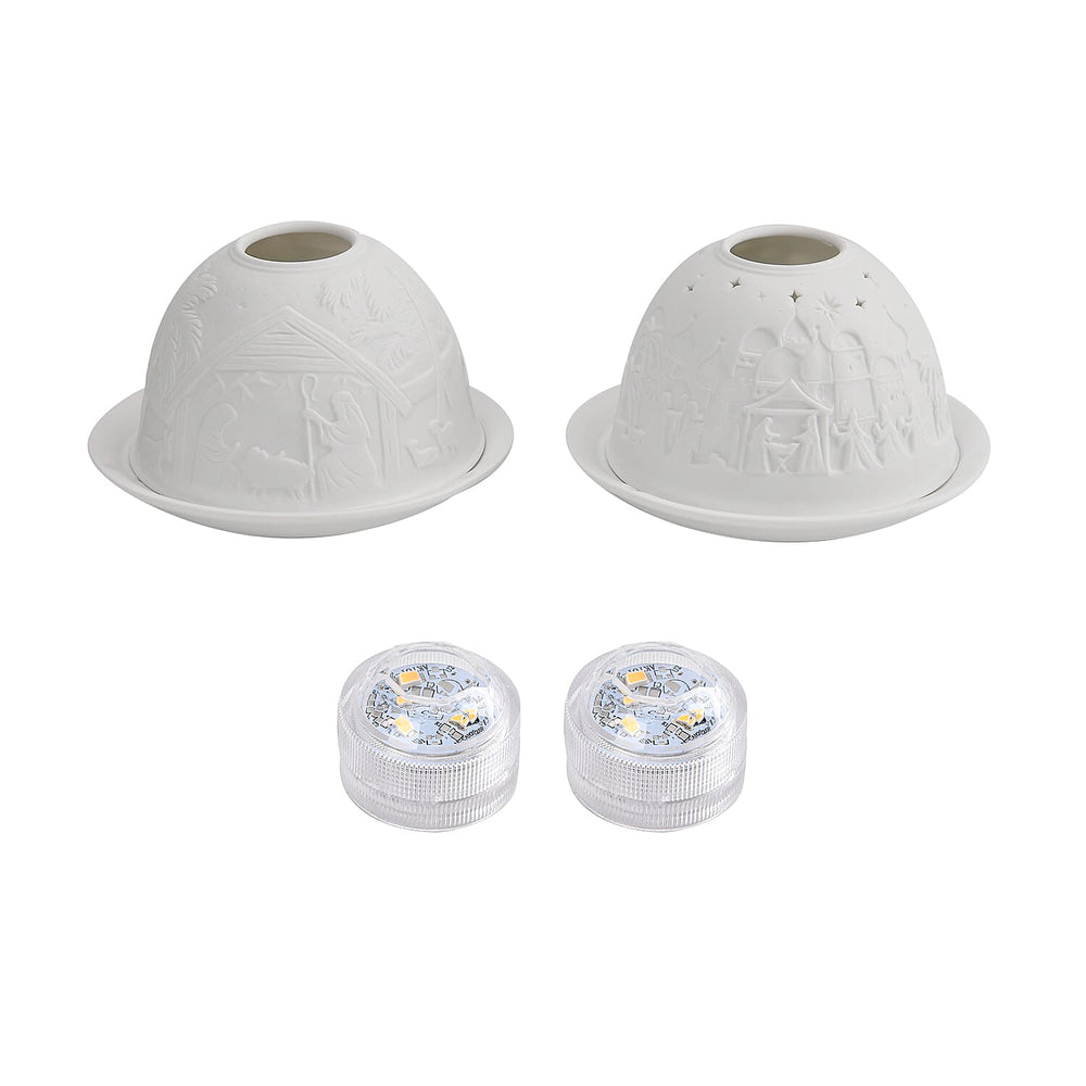 Set of 2 Porcelain Candle Holder With LED Light - White