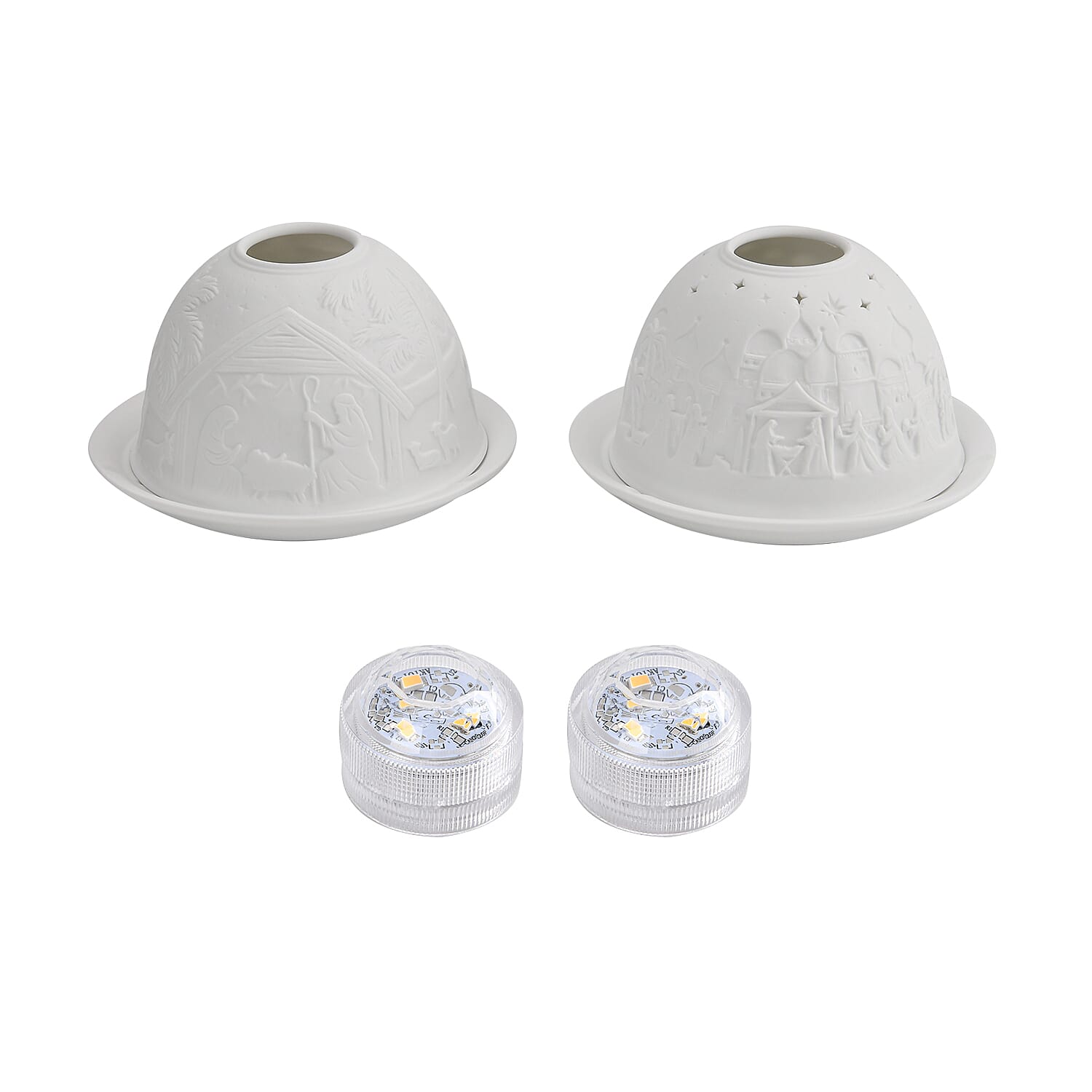 Set of 2 Porcelain Candle Holder With LED Light - White