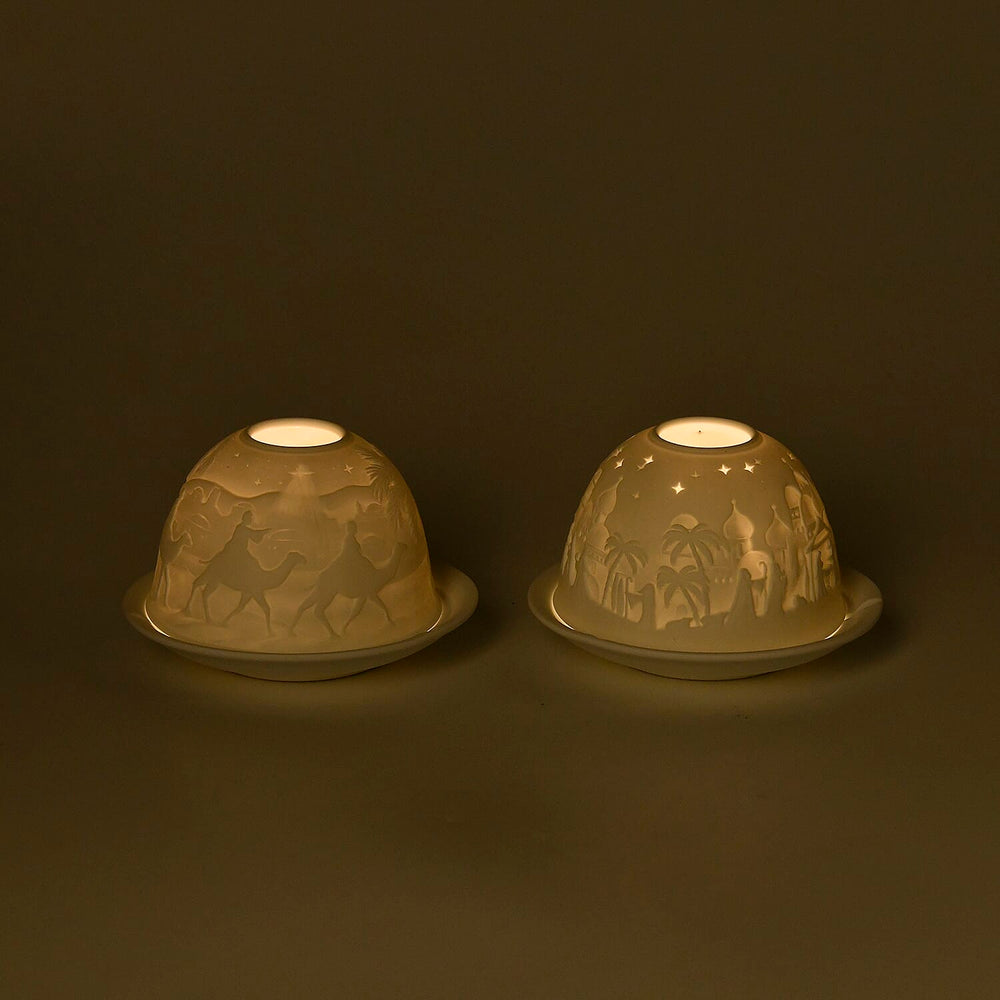 Set of 2 Porcelain Candle Holder With LED Light - White