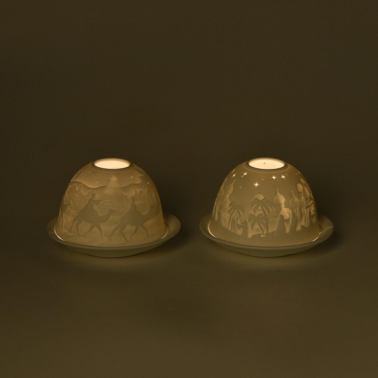 Set of 2 Porcelain Candle Holder With LED Light - White