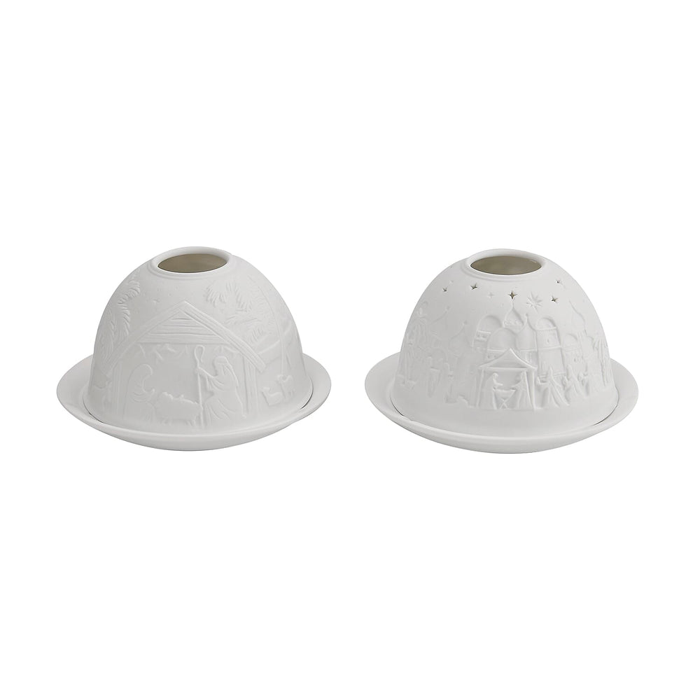 Set of 2 Porcelain Candle Holder With LED Light - White
