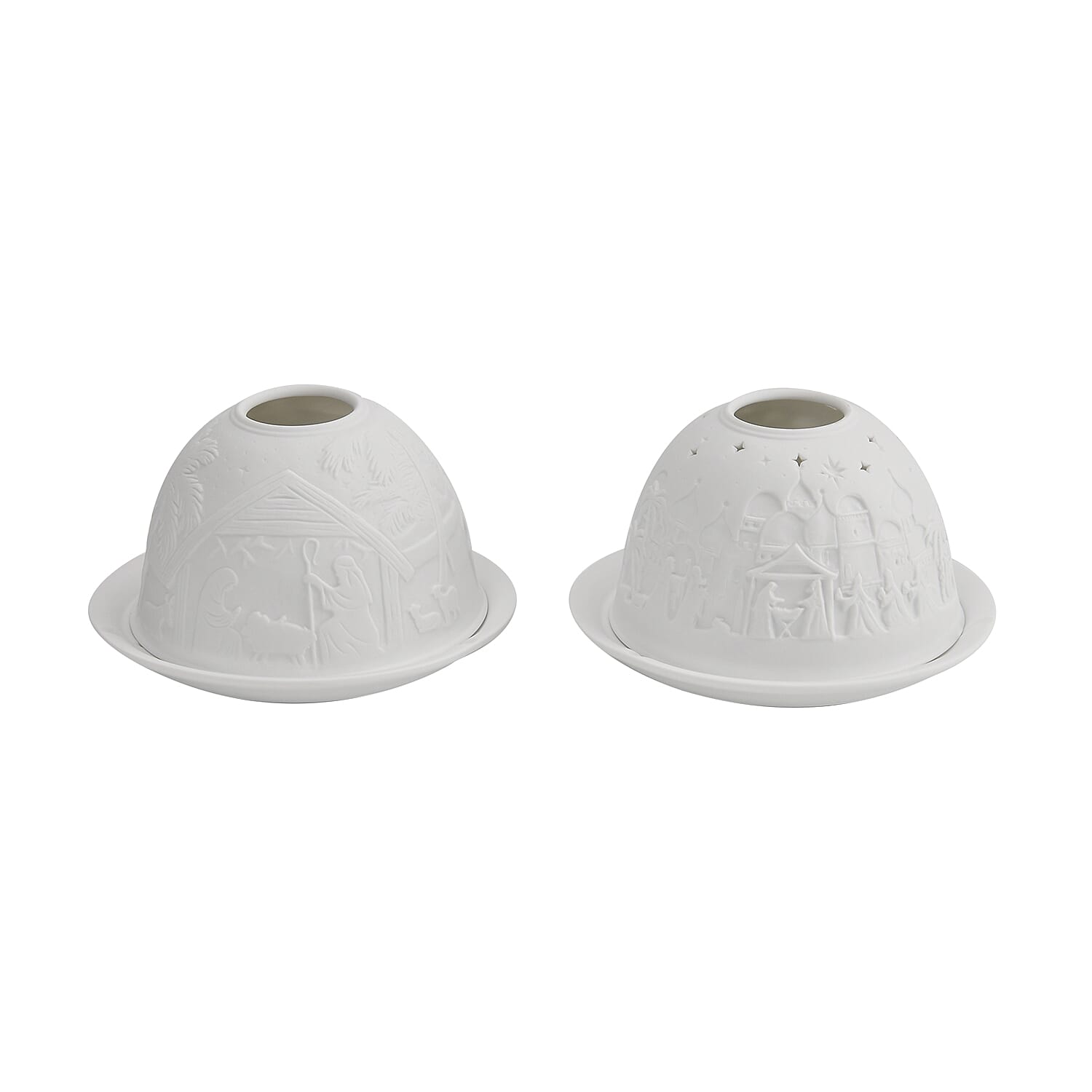Set of 2 Porcelain Candle Holder With LED Light - White