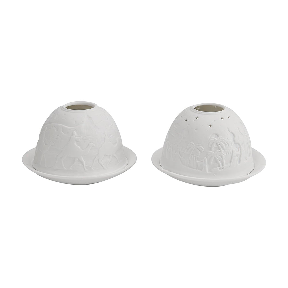 Set of 2 Porcelain Candle Holder With LED Light - White