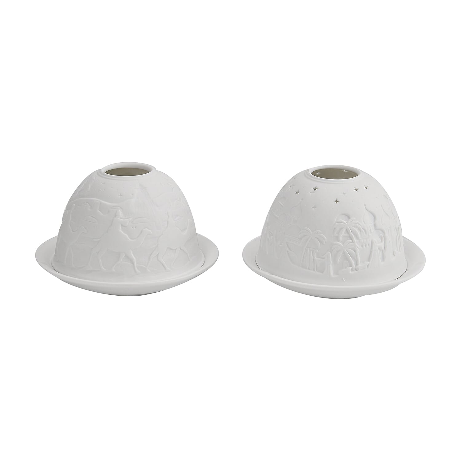 Set of 2 Porcelain Candle Holder With LED Light - White