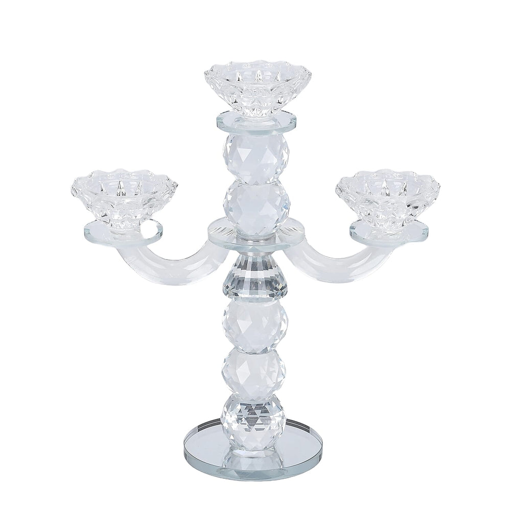 3 Arm Round Shaped Candle Holder - Transparent