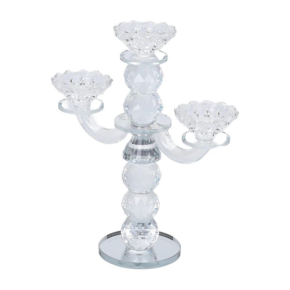 3 Arm Round Shaped Candle Holder - Transparent