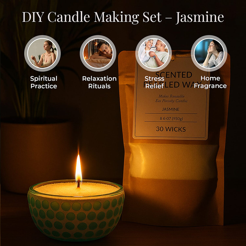 Candle Making Kit - 100% Plant-Based Pearled Wax, 30 Wicks, 2 Mosaic Bowls & Jasmine Fragrance