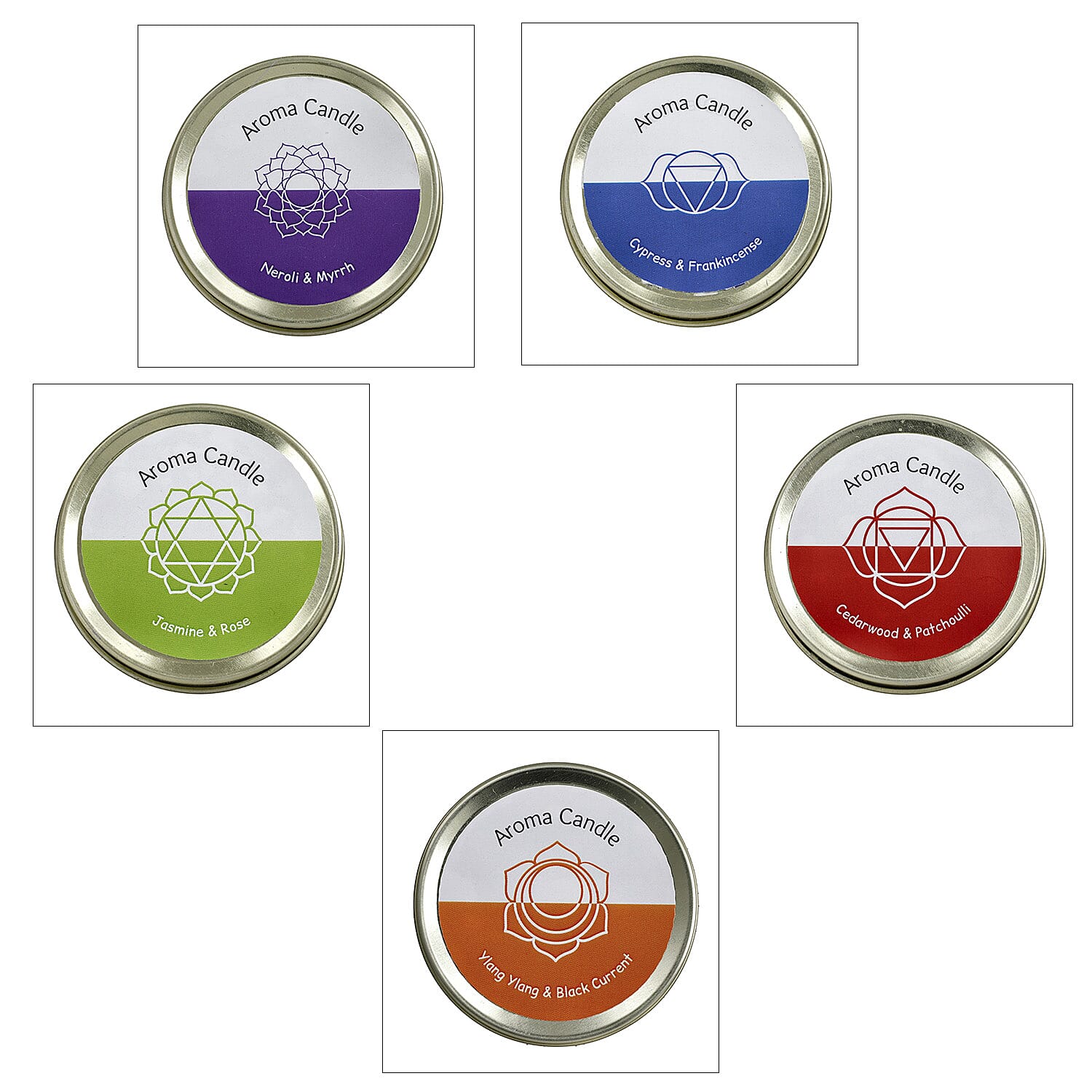 The Luxury Set of 5 Scented Gemstone Candle Fragrance Vanilla, Jasmine, Rose - Lemongrass - 45gm each