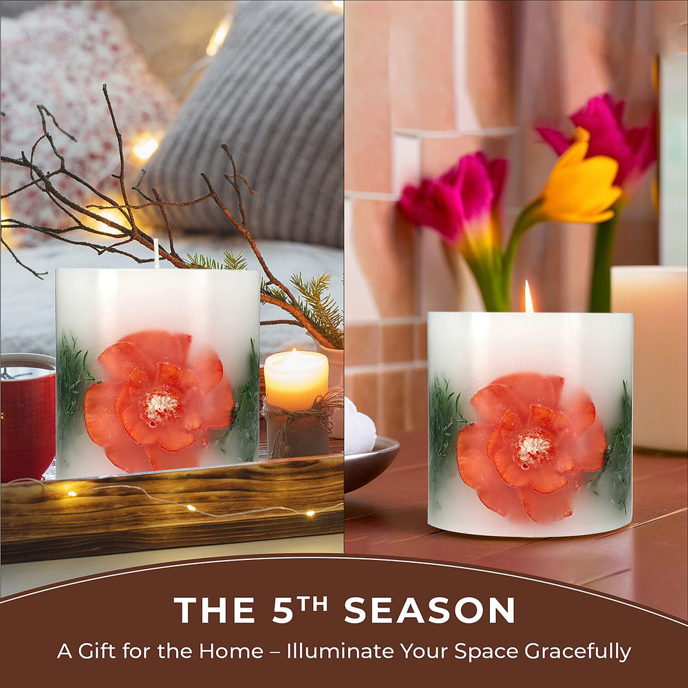 Botanical Pillar Candles with floral design (440 Gms) - Multi Color
