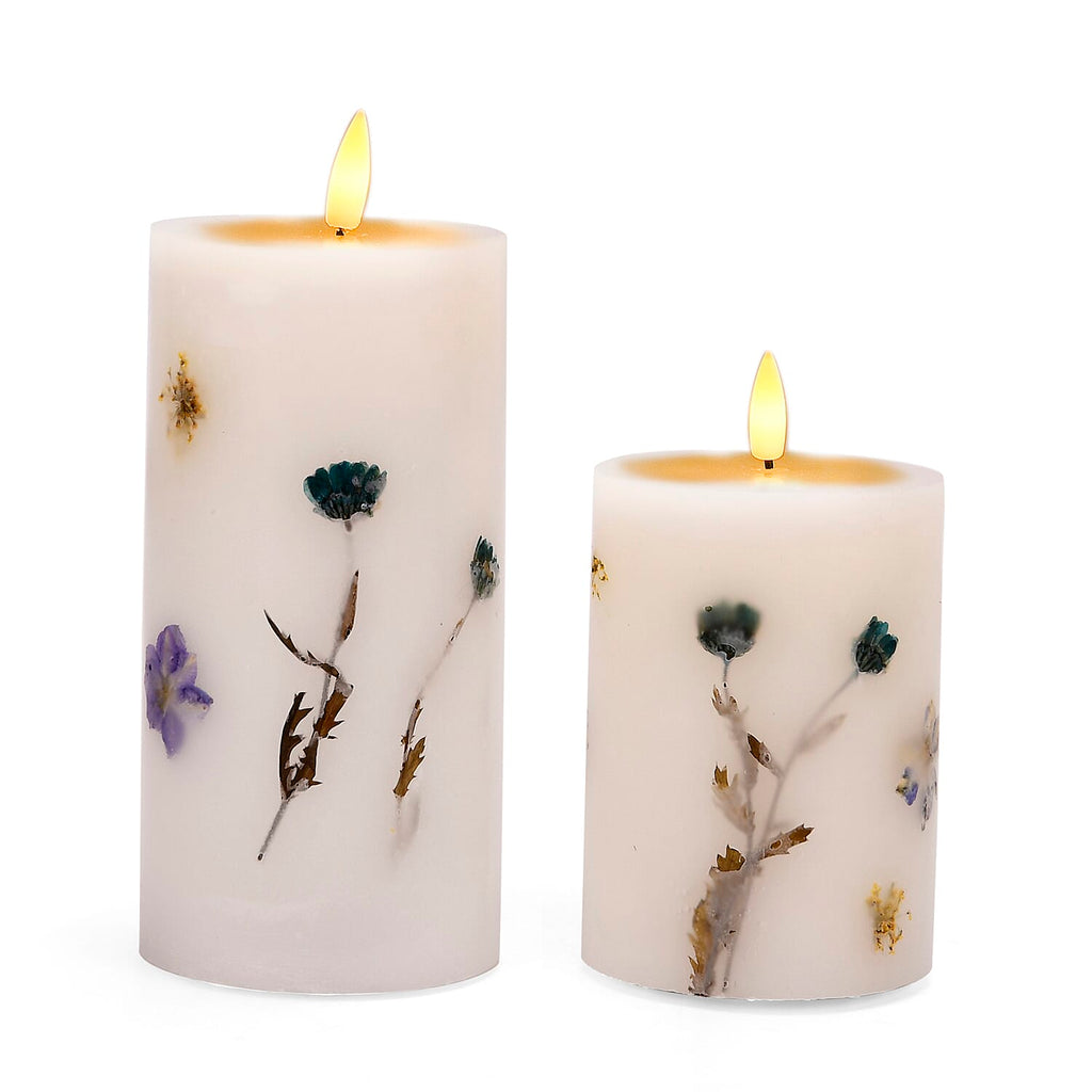 Set of 2 LED Wax Candle Lights Embedded with Dry Flower (2AA Battery not inc.) - Blue