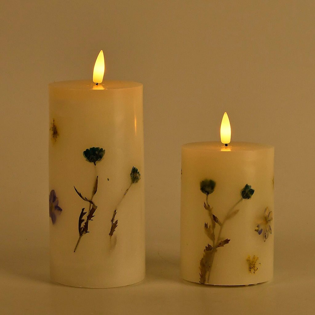 Set of 2 LED Wax Candle Lights Embedded with Dry Flower (2AA Battery not inc.) - Blue