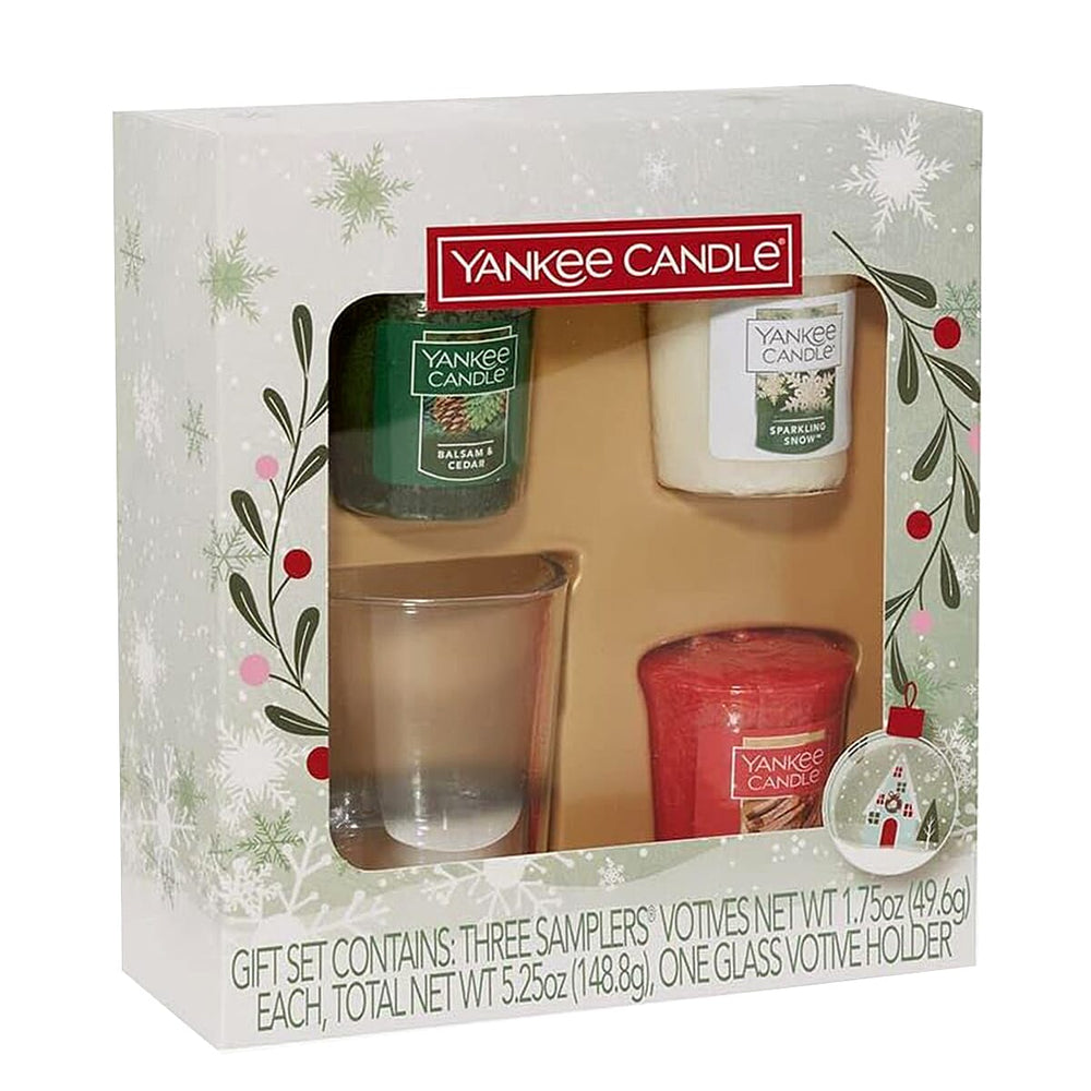 Yankee Candle Holiday Favorites Votive Gift Set with 3 Votives and a Glass Votive Holder