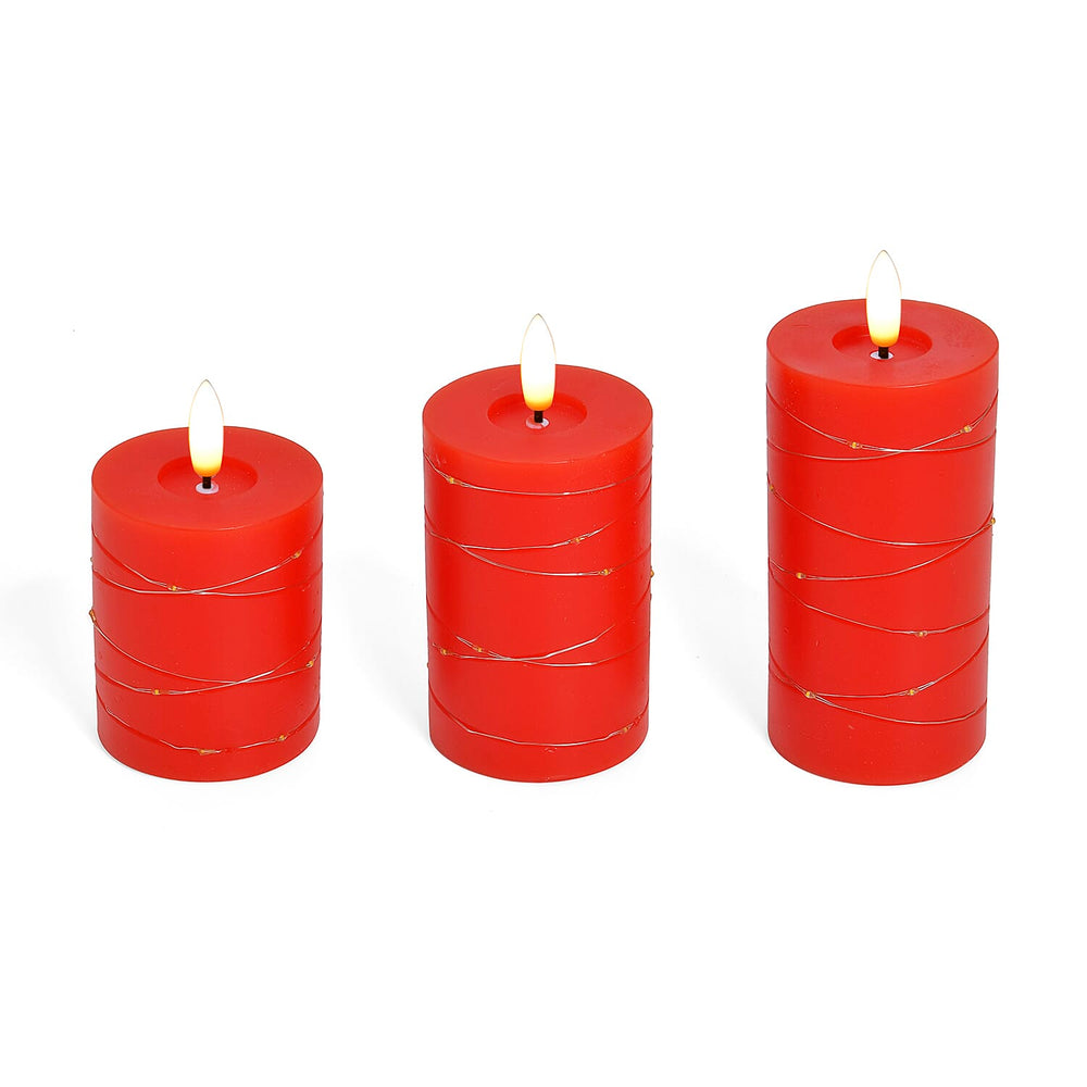 Set of 3 LED Candle with Remote (2AA Battery not inc.) - Red