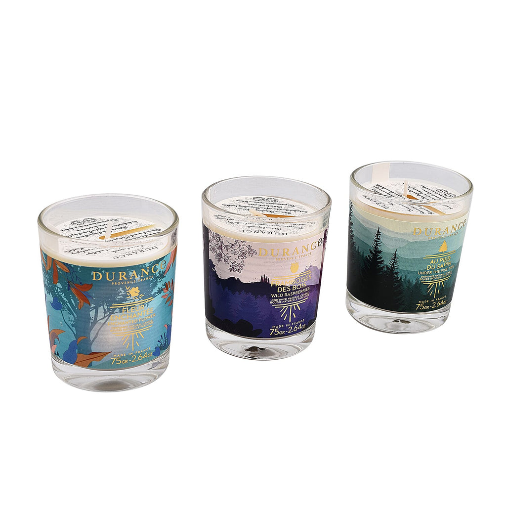 Set of 3 - DURANCE Candle Boxes (Pine Tree, Raspberry of the Woods and Enchanted Flower) - 3x75g
