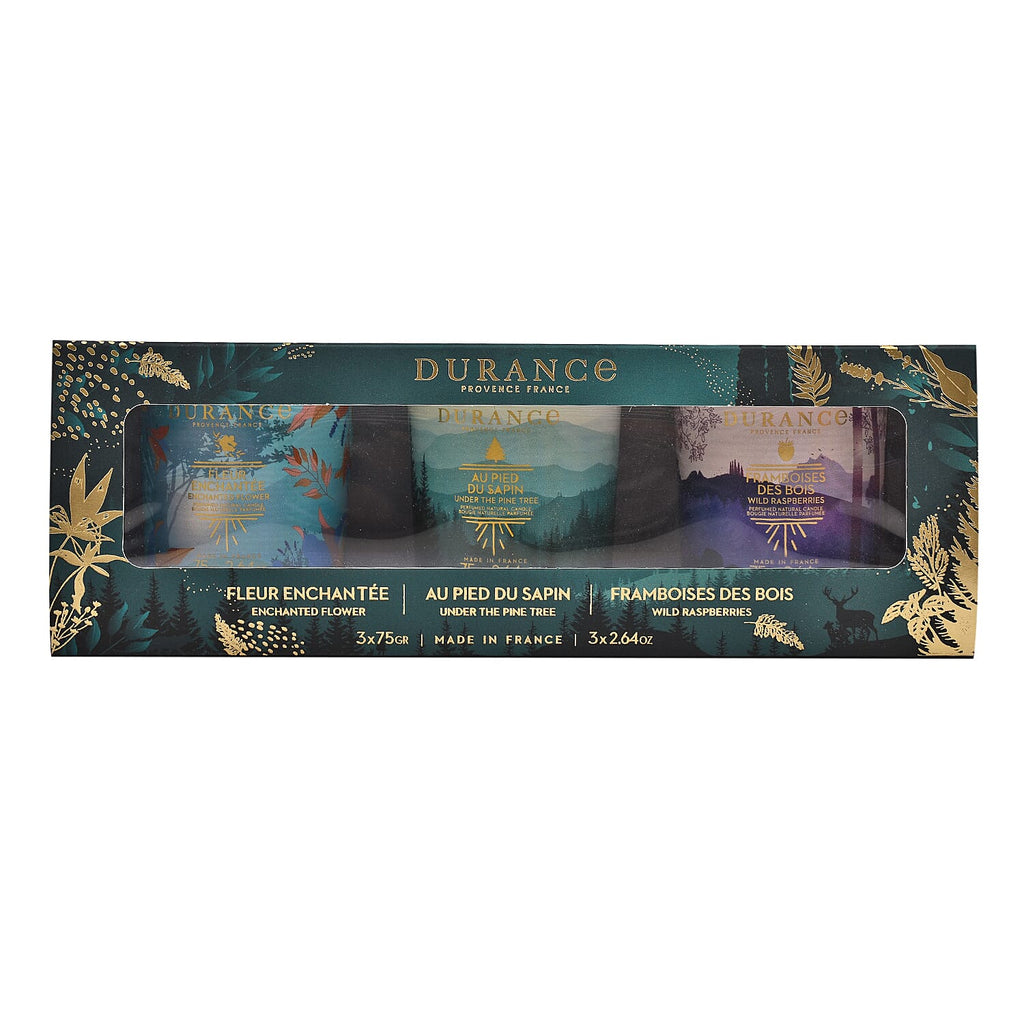 Set of 3 - DURANCE Candle Boxes (Pine Tree, Raspberry of the Woods and Enchanted Flower) - 3x75g