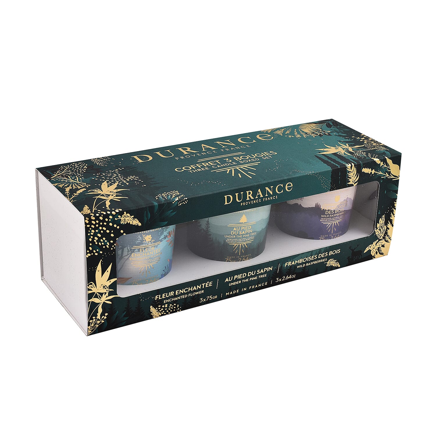 Set of 3 - DURANCE Candle Boxes (Pine Tree, Raspberry of the Woods and Enchanted Flower) - 3x75g